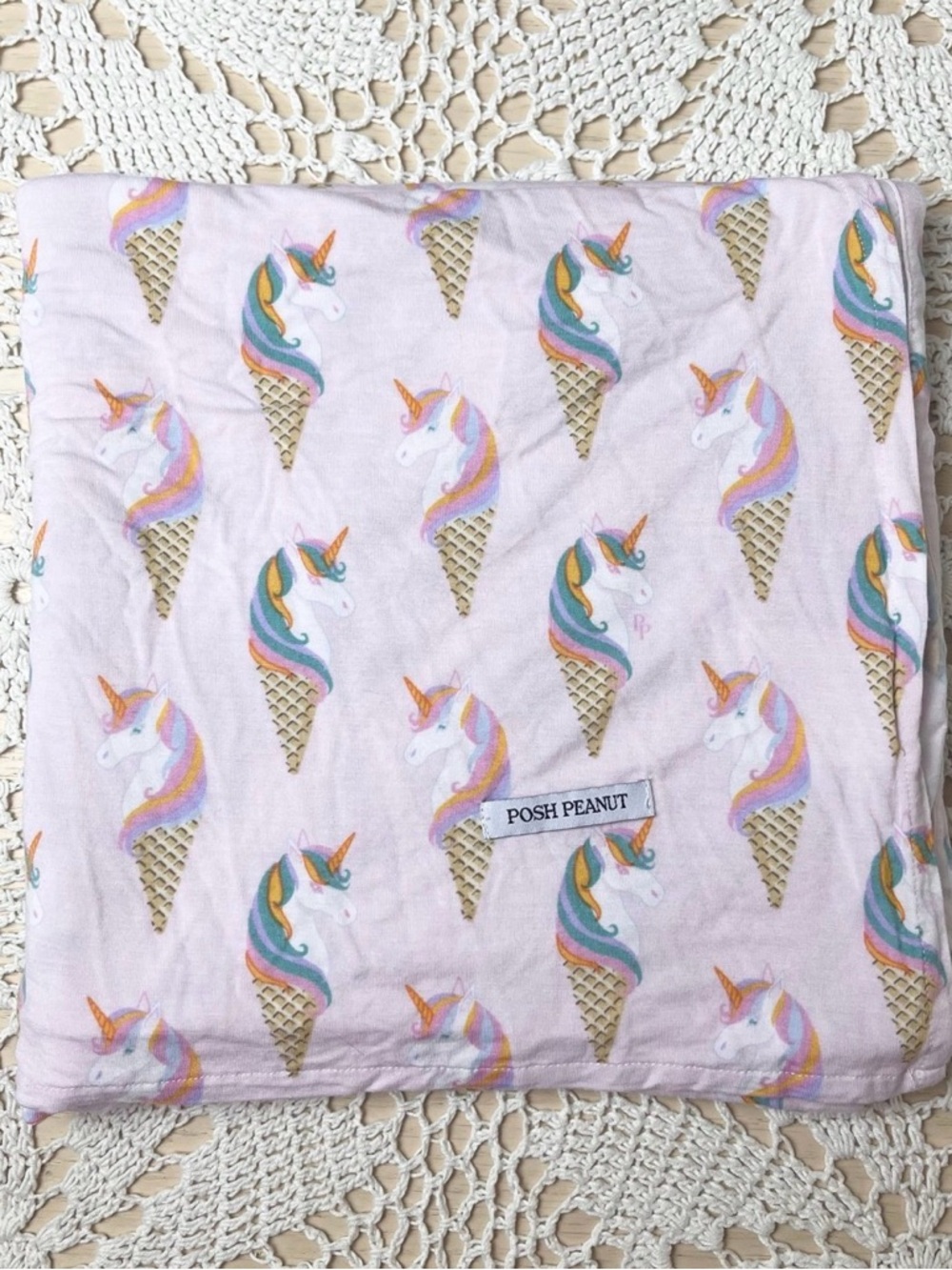 Posh Peanut Unicorn Ice Cream Cone Pink Swaddle Bamboo Baby Girl Blanket
